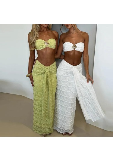 Beyaz Sydney Seashell Lace Etekli İkili Taklım Beyaz