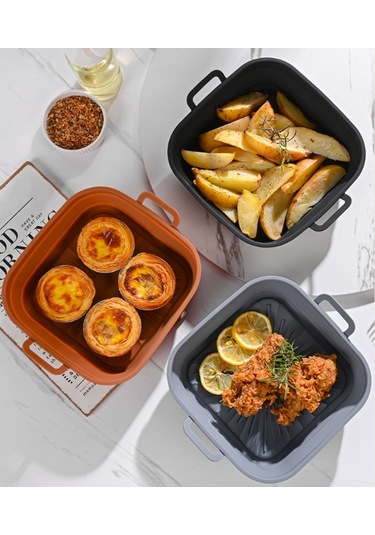 Katlanabilir Kare Air Fryer Silikon Kalıp 17,5 Cm Gri