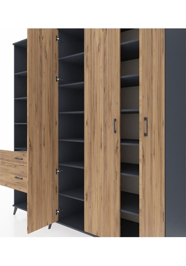 Kronos Dolap 16 Raflı 2 Çekmeceli 3 Kapaklı 220x59x243 Antrasit-çam/çam Atlas Çam/atlas Çam