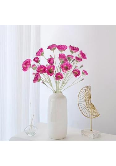 Yapay Çiçek Gelincik Çiçeği Fuşya Renk 3 Çiçek 1 Tomurcuk 59cm