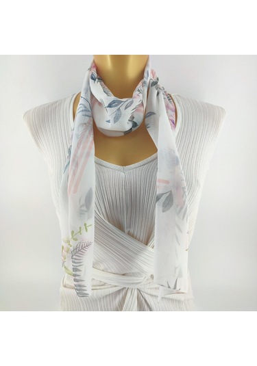 Paredora Soft Çiçekli Ekru Uzun Fular Çok Renkli