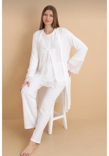 Nehir 4022 Hamile Lohusa 3'lü Pijama Sabahlık Takım
