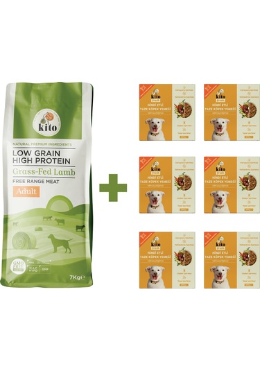 Kito Kuzu Etli Yetişkin Köpek Maması 7 KG + Kito Fresh Hindi Etli Köpek Yemeği 6'lı
