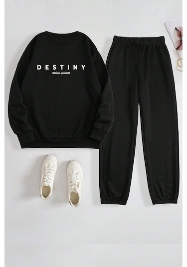 Unisex Destiny Baskılı Eşofman Takımı Siyah2 Siyah