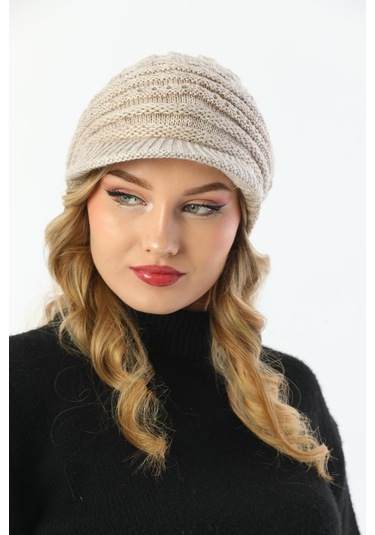 Siperli Çift Kat Taş Triko Örme Bere Taş