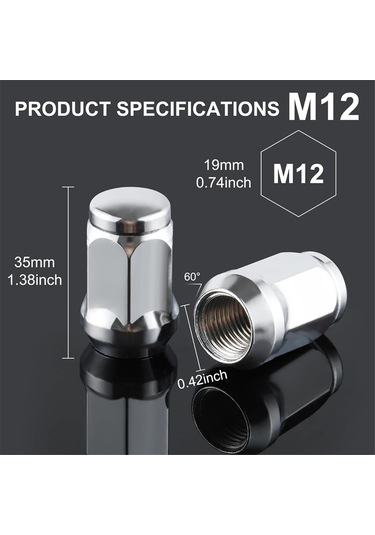 Nayomiglow M12x1.5 Tekerlek Somunları, Tek Parça Tasarım Çıkıntı Acorn Krom Tekerlek Somunları Diğer
