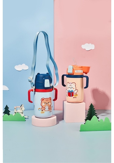 Rovco Çocuk Boyun Askılı Pipetli Paslanmaz Çelik Termos 400 Ml