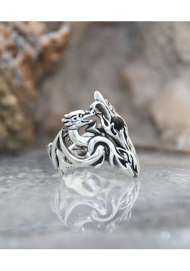 Prestij Gümüş Ejderha Figürlü 925 Ayar Gümüş Erkek Yüzüğü