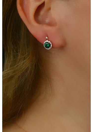 Argentum Concept 925 Ayar Gümüş Yeşil Taşlı Rose Küpe - 12024301