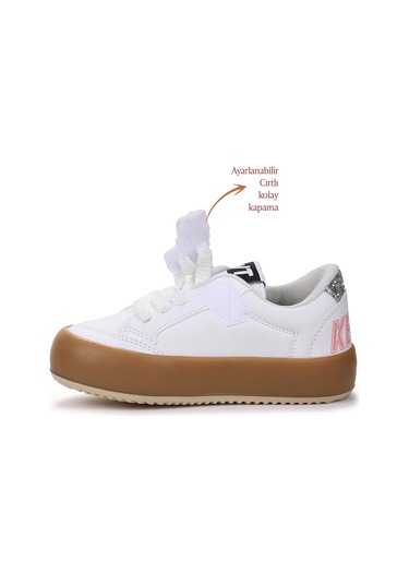 Kiko Kids Rida Günlük Bağcıklı Kız Çocuk Spor Ayakkabı Beyaz - Taş Beyaz - Taş