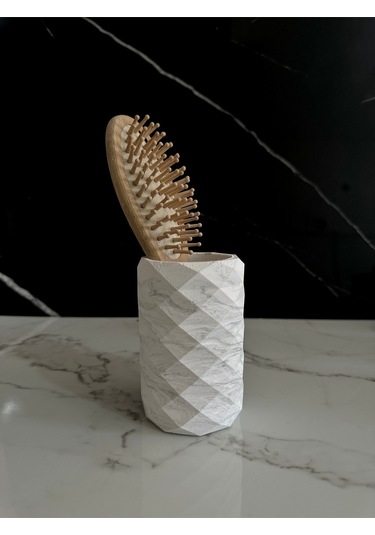 Dekoratif Beton Diş Fırçalık El Yapımı Banyo Aksesuarı Masaüstü Kalem Kutusu Beyaz