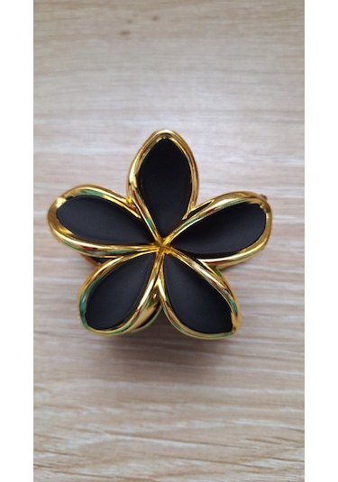 Bayan Lotus Çiçeği Gold Kaliteli Mandal Toka Siyah