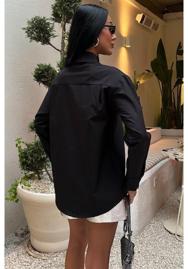 Önü Şerit Taşlı Gömlek 3448 Si Yah