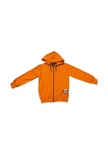 Erkek Çocuk Kapüşonlu Fermuarlı Pamuklu Hırka-15355 Turuncu
