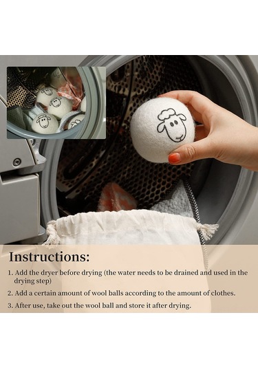 Neevoyu Yün Kurutma Topları - Elektriksel Statik Azaltıcı, Kumaşı Yumuşatır, Kuruma Süresini Kısaltır - Kuzuluk Desenli 6 Adet Paket Çok Renkli