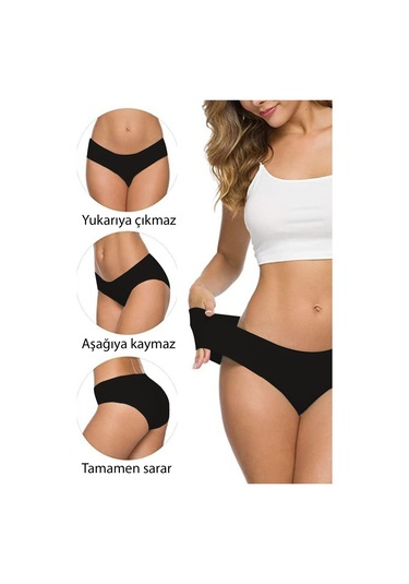 Royaleks 6 Adet Kadın Dikişsiz Lazer Kesim Esnek Iz Yapmayan  S4 Siyah Beyaz Ten Kadın Külot Çok Renkli