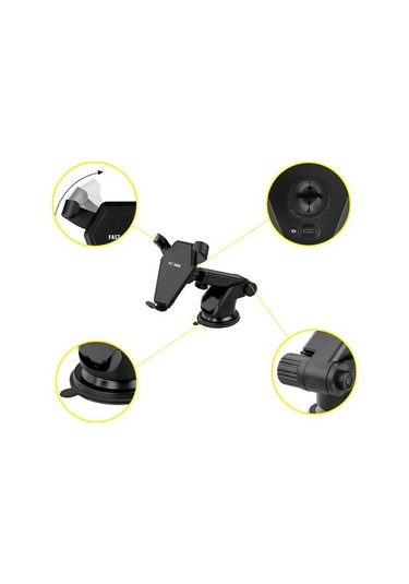 Wisdomselect N5-3 Otomatik Sıkma Araç Bluetooth Kulaklıklı Telefon Tutucu Kablosuz Şarj-siyah Vantuzlu Siyah Yok Ixqehl