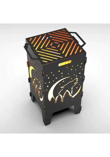 Gece Ve Kurt Desenli Dekoratif Mangal, Portatif Ateş Çukuru