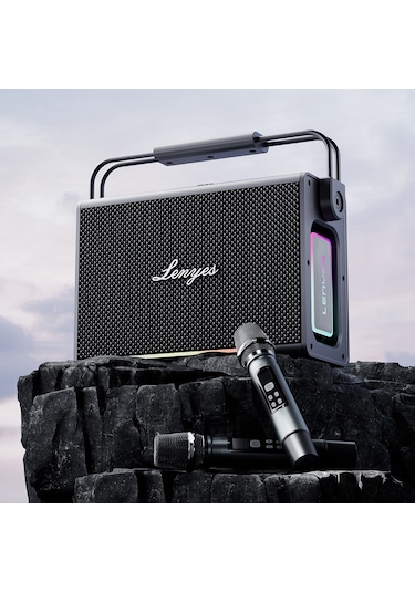 Lenyes Titan 2 Serisi Rgb Işıklı Çift Mikrofonlu Tws Bluetooth Speaker Hoparlör V5.3 5000mah Siyah