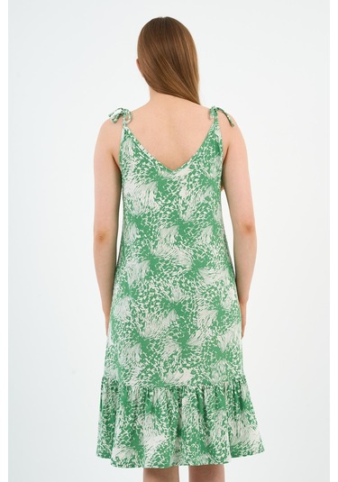 Bağlama Detaylı Askılı Volanlı Elbise B24-425-01 Yeşil