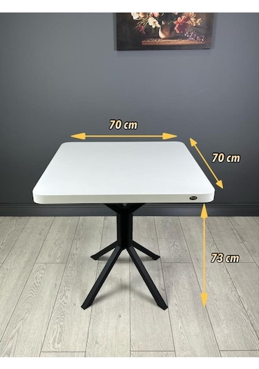 Tepe Beyaz Mutfak Yemek Masası Balkon Masası Kavisli Köşe Siyah Ayak 70 Cm