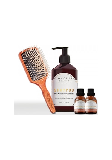 Concept Beauty Dökülme Karşıtı Şampuan 240 ML + Anti Hair Loss Shot 2 x 20 ML + Saç Fırçası