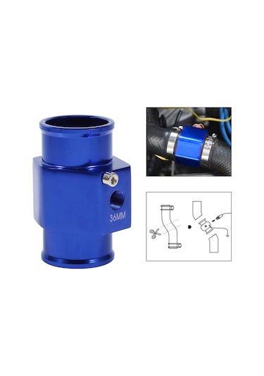 Kosona 36mm Alüminyum Radyatör Su Sıcaklığı Göstergesi Bağlantı Borusu, Aşırı Isınmayı Engelle, Mavi, 1/8 Npt Somunlu Sensör Ve Paslanmaz Çelik Klemplerle