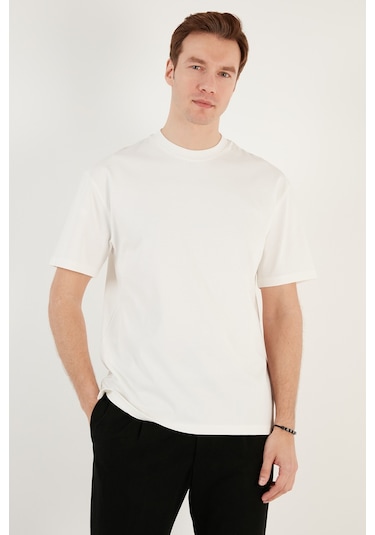 Buratti Pamuklu Relaxed Fit Sıfır Yaka Erkek T Shirt 5905446 Ekru