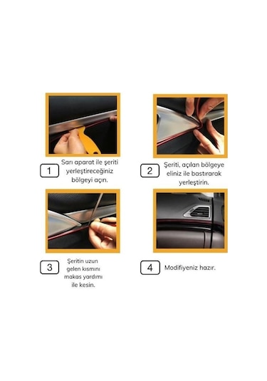 Buffer Gold Araba Oto Trim Dekorasyon Şeridi Kauçuk Elastik Kolay Kurulum 5 Metre Şerit Bant