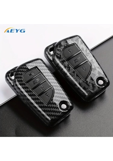 Dashanshop Karbon Fiber Abs Araç Anahtar Kılıfı 3 Tuşlu Çizilmeye Dayanıklı 2012-2024 Rav4 Corolla