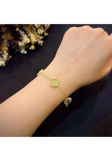 Stela Gold Renkli Yonca Gümüş Bileklik