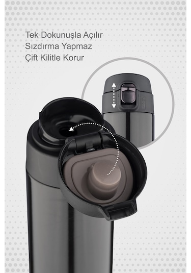 Lunetherm Sızdırmaz Vakumlu Çift Katmanlı Çelik Termos - Siyah