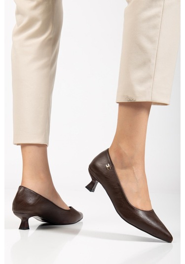 Suins Molina Model Kadın Mini Topuklu Stiletto Ayakkabı Kahve