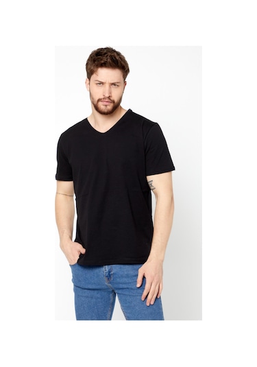 Erkek Çok Renkli T- Shirt Regular Fit Rahat Kesim V Yaka 5'li Basic Tişört Paketi