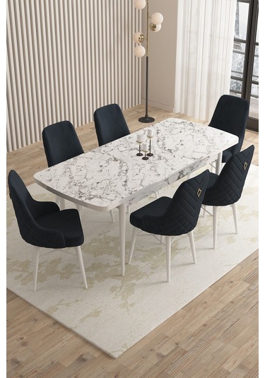 Mazaka Beyaz Mermer 80x132açılabilir Mdf Masa Yemek Odası Takımı,mutfak Takımı 6 Adet Sandalye Antrasit Mazaka Beyaz Mermer 80x132açılabilir Mdf Masa Yemek Odası Takımı,mutfak Takımı 6 Adet Sandalye Antrasit
