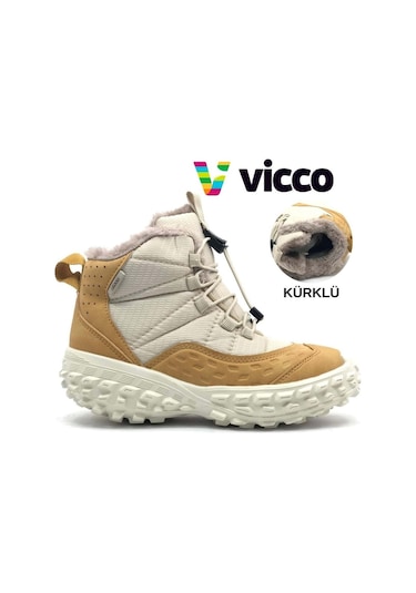 Vicco Tiger Phylon Kauçuk Taban Ortopedik Çocuk Kar Botu Haki Bej