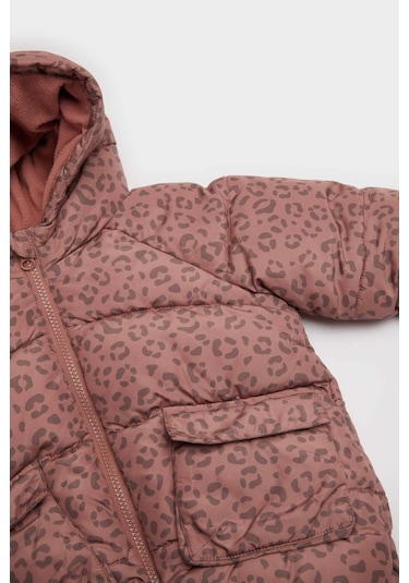 Defacto Kız Bebek Rüzgar Geçirmez Su İtici Kapüşonlu Desenli Fermuarlı Şişme Mont E7960a525aupn429 Pembe