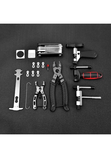 Geeksen Bisiklet Zinciri Tamir Seti: 16'lı Araç + Pense + Zincir Kesici + Ölçü Cihazı + 3 Çift Büyü Kanca - Dağ Bisikleti Bakımı İçin Çok Amaçlı Çok Renkli