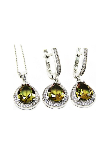 Zultanit Damla Taşlı Gümüş Kadın Kolye Küpe Seti (436889519)