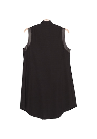 Hesna Kadın Deniz Şönil Derili Fermuar Detaylı Siyah Yelek Siyah