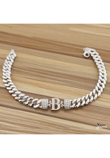 925 Ayar Gümüş B Harfi Gurmet Bileklik