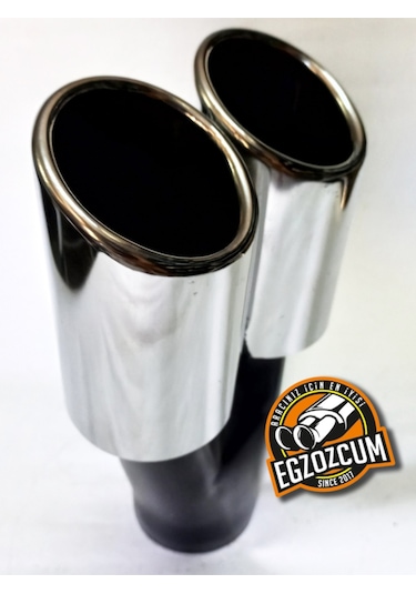 60 Mm. Krom Eğimli Eşit Dual Çift Çıkışlı Paslanmaz Egzoz Eksoz Ucu