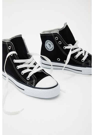 Rahat Kalıp Bağcıklı Uzun Çocuk Unisex Siyah Spor Ayakkabı Tbh1426 Siyah