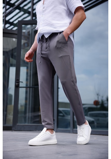 Erkek Antrasit Renk Likralı Kumaş Jogger Pantolon-1759 Antrasit