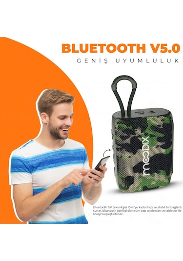 Any Morning Vaha 1200 Ml Çelik Termos, Siyah & Moodix Kamuflaj Bluetooth Hoparlör Seti Siyah