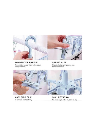 Ganzhoushop 24 Tırnaklı Katlanır Çorap Kurutma Makinesi, Temizlik Hatları İçin Çorap Askısı, Giysi Kurutma Askısı Mavi Çok Renkli