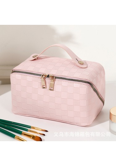 Reedark Kahverengi Siyah Desenli Büyük Kapasiteli Makyaj Çantası - Su Geçirmez, İki Yönlü Reçine, Sağlıklı Kullanım, Konforlu Saklama Kahverengi