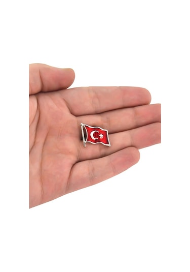 Anahtarlık Sepeti Türk Bayrağı Rölyef Dalgalı Rozet 2x1,5 Cm - Nikel