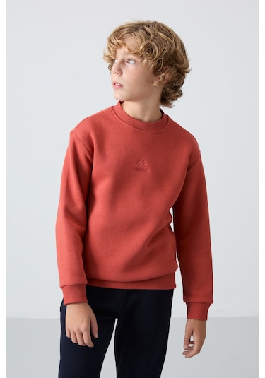 Tommy Life Kiremit-lacivert Pamuklu Kalın İçi Tüylü Yumuşak Dokulu Standart Fit Nakışlı Erkek Çocuk Eşofman Ta Kiremit