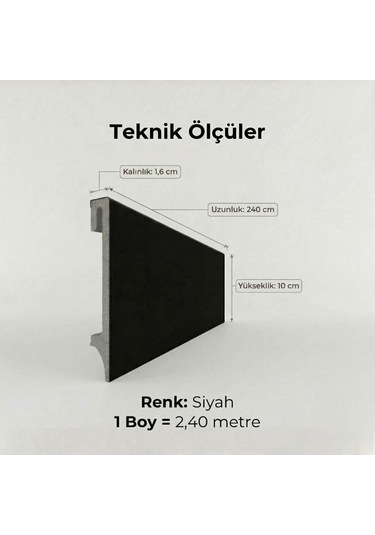 Espumo Kompozit Süpürgelik 10 cm Siyah | Suya Dayanıklı Parke Duvar Süpürgelik 2,40 m ESP406